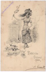 Mädchen mit Palmzweigen und Hasen