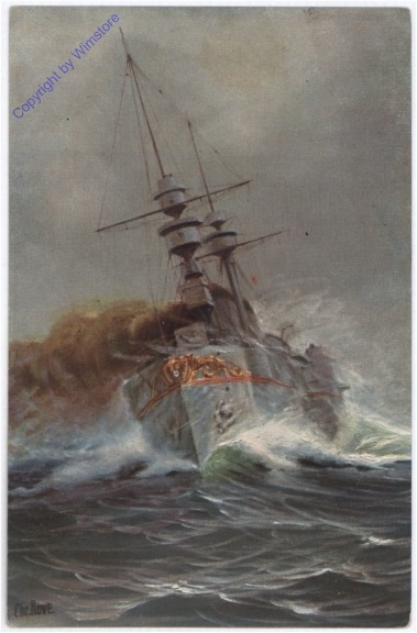Marine-Galerie 271: S.M. großer Kreuzer "Deutschland" im Sturm