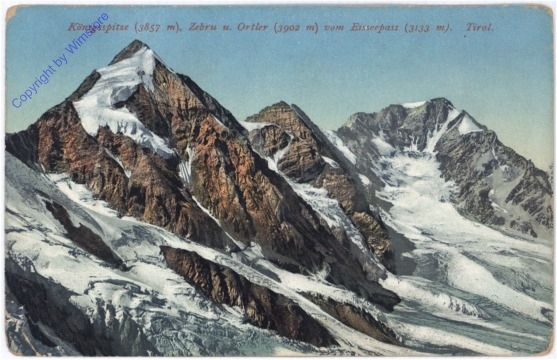 Königsspitze, Zebru u. Ortler vom Eisseepass