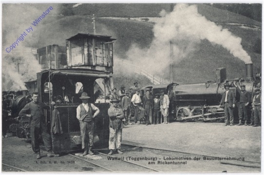 Lokomotiven der Bauunternehmung am Rickentunnel, Wattwil (Toggenburg)