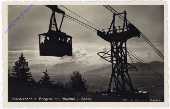 Bregenz, Pfänderbahn mit Rheintal u Säntis