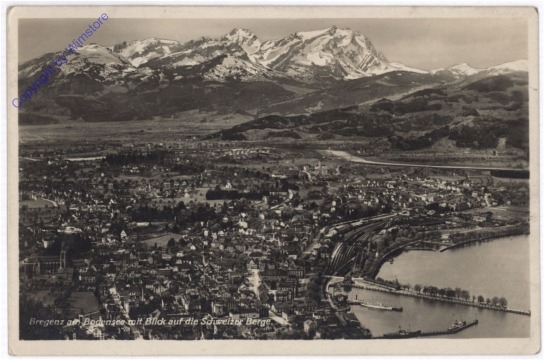 Bregenz, Bodensee mit Blick auf die Schweizer Berge