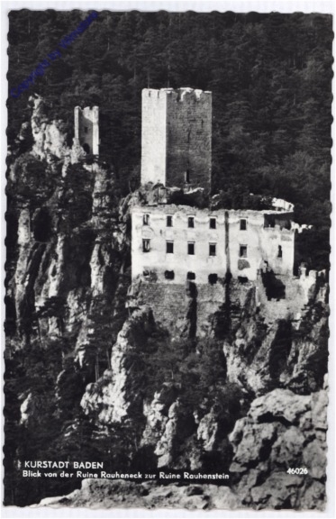 Baden, Blick von der Ruine Rauheneck zur Ruine Rauhenstein