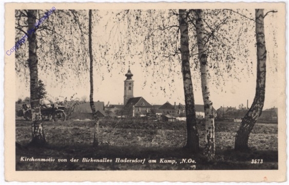 Hadersdorf, Kirchenmotiv von der Birkenallee