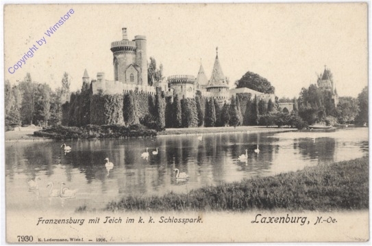 Laxenburg, Franzensburg mit Teich im k.k. Schloßpark
