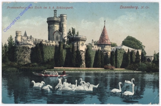 Laxenburg, Franzensburg mit Teich im k.k. Schlosspark