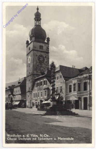 ak186646 Waidhofen an der Ybbs, Oberer Stadtplatz mit Türkenturm und Mariensäule