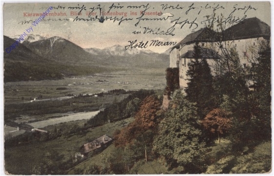 Köttmannsdorf, Karawankenbahn Blick über Hollenburg ins Rosental