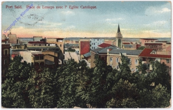 Port Said, Place de Lesseps avec l'Eglise Catolique