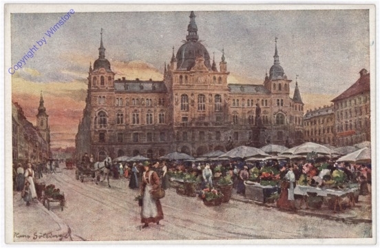 Graz, Rathaus mit Herrengasse und Pfarrkirche