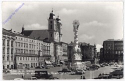 Linz an der Donau, Hauptplatz m. altem Dom u. Dreifaltigskeitssäule