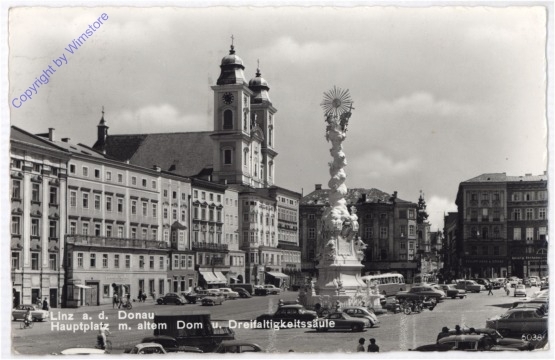 Linz an der Donau, Hauptplatz m. altem Dom u. Dreifaltigskeitssäule