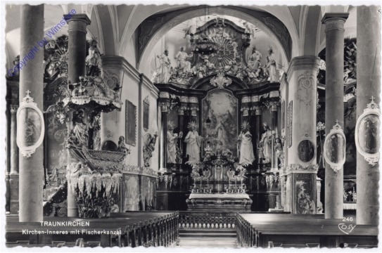 Traunkirchen, Kircheninneres mit Fischerkanzel