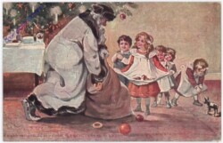 ak190389 Weihnachtsmann verteilt Geschenke