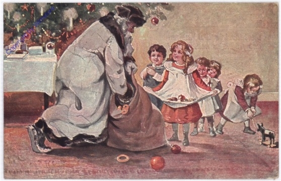 ak190389 Weihnachtsmann verteilt Geschenke