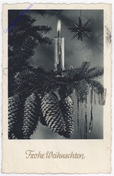 Kerze am Ast mit Zapfen