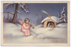 Engerl musiziert vor der Krippe