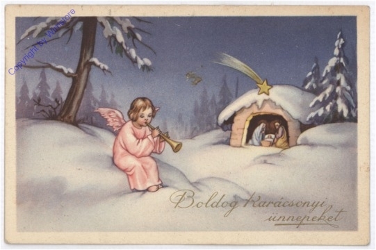 ak190420 Engerl musiziert vor der Krippe