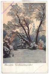 Verschneite Parklandschaft