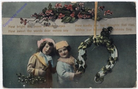 ak190583 Mädchen mit Blumen und Hufeisen