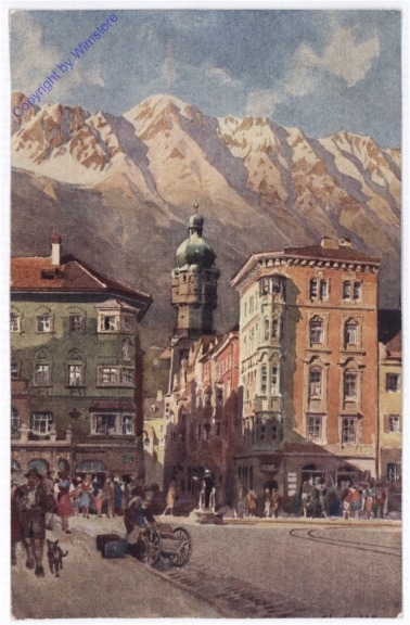 Innsbruck, Maria Theresienstrasse mit Nordkette und Stadtturm