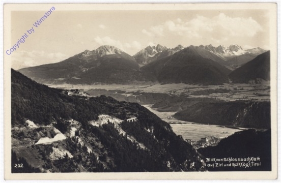 Zirl, Blick vom Schlossbachklamm auf Zirl und Kalkkögel