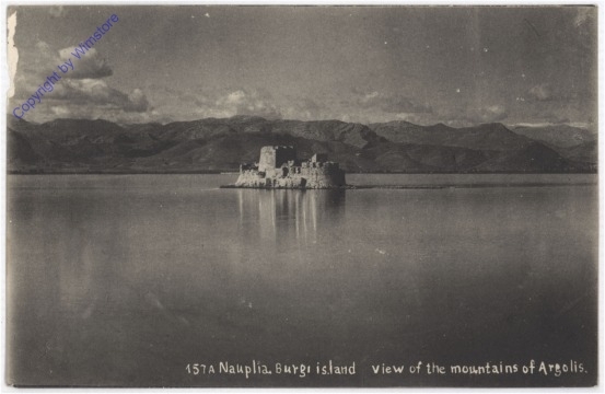 ak191426 Nauplie, Burgi island view of the mountains of Argolis