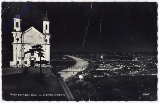 ak192315 Wien 19, Leopoldsberg Blick vom Berg bei Nacht