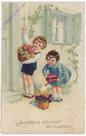 Kinder mit Blumenkörben