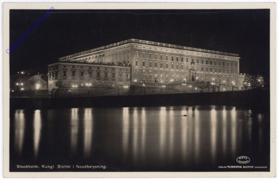 ak193136 Stockholm, Kungl. Slottet i fasadbelysning