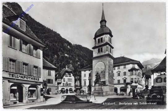 ak193154 Altdorf, Dorfplatz mit Telldenkmal