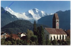 Interlaken, Kirche Unterseen mit Mönch und Jungfrau