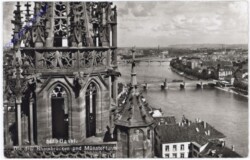 ak193515 Basel, Die drei Rheinbrücken und Münsterturm