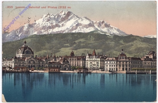 ak193610 Luzern, Bahnhof und Pilatus