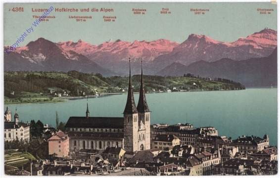 ak193620 Luzern, Hofkirche und die Alpen