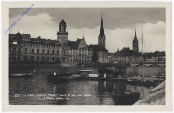 Zürich, Hauptpost, Stadthaus, Fraumünster und Peterskirche