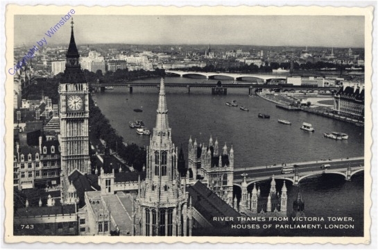 London, River Thames from Victoria Tower, Houses of Parliament