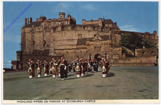 Edinburgh, Highland Pipers on Parade at Edinburgh Castle