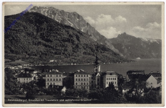 Gmunden, mit Traunstein und schlafender Griechin