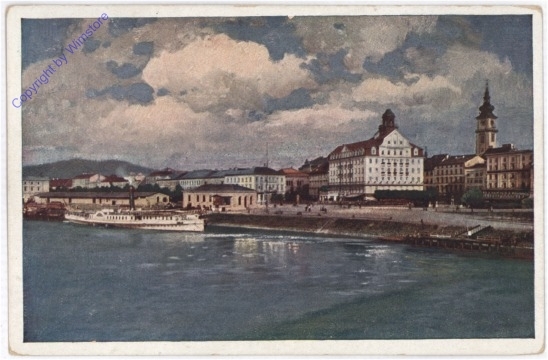 Linz an der Donau, Landungsplatz mit Hotel Weinzinger