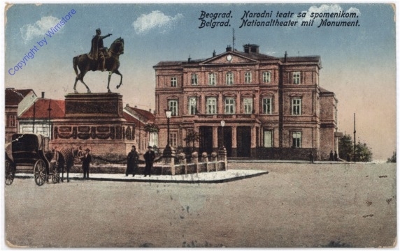 ak194824 Beograd, Nationaltheater mit Monument