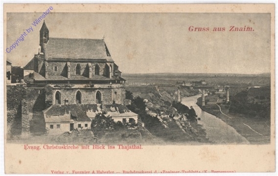 ak194919 Znaim, Evang. Christuskirche mit Blick ins Thajathal