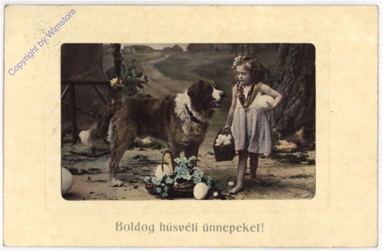 Kind mit Hund und Eiern