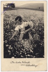 Mädchen in Blumenwiese, Geburtstag