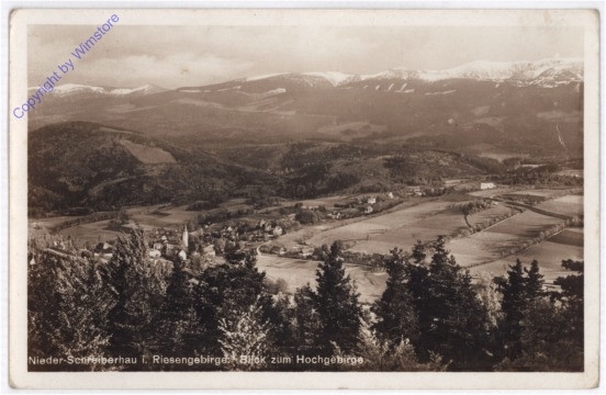 Nieder-Schreiberhau im Riesengebirge, Blick zum Hochgebirge