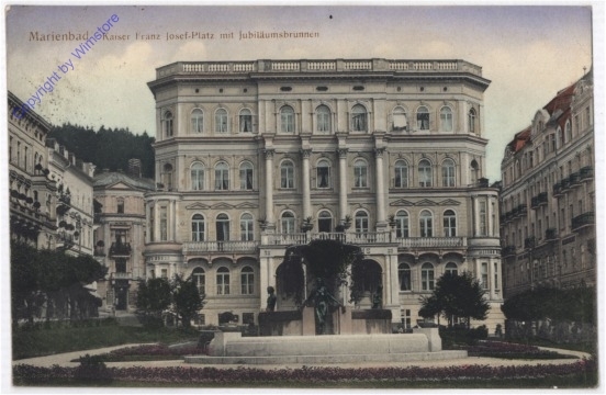 Marianske Lazne (Marienbad), Kaiser Franz Josef-Platz mit Jubiläumsbrunnen