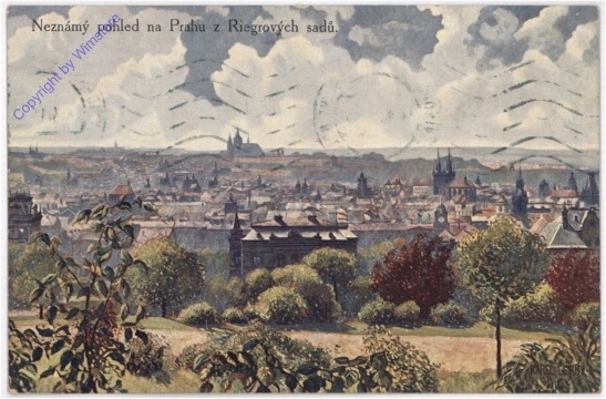 Praha (Prag), Neznamy pohled na Prahu z Riegrovych sadu