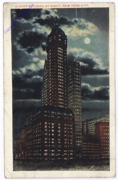 ak196939 New York: New York City, Singer Building at night