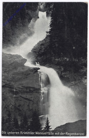 Krimml, Der untere Krimmler Wasserfall mit der Regenkanzel