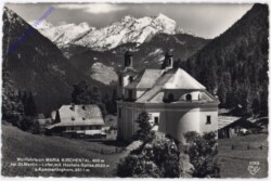 Lofer, Wallfahrtsort Maria Kirchental bei St Martin-Lofer mit Hocheis-Spitze